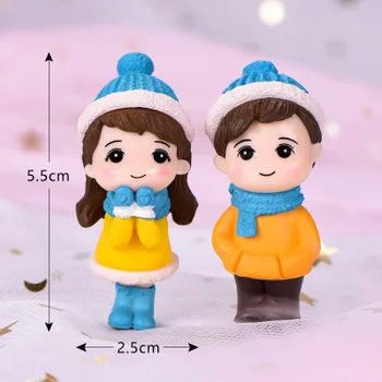 2 ADET Tatlı Severler Çift Kış Çift DIY Mini Minyatür Heykelcik Kardan Adam Mikro Peyzaj Bahçe Dekor