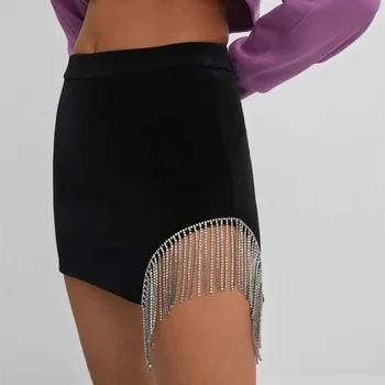 Seksi Püskül Mini Etekler Siyah Kadife Yaz Kadın Moda Y2k Indie kısa elbise 2021 Bahar Yeni Vintage Yüksek Bel Etek Vücut