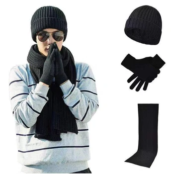 Marka Yeni Kış Şapka Erkekler Kadınlar Skullies bere şapkalar dokunmatik ekran eldiveni ve Eşarp Unisex Açık Sıcak Şapka Sürme Setleri 3