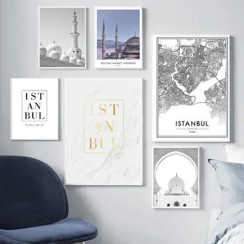 İstanbul İskandinav Tuval Duvar Sanatı Haritası Alıntı Resimleri Ev Tasarımı Posterler Ve Baskılar Oturma Odası Çerçevesiz Resim