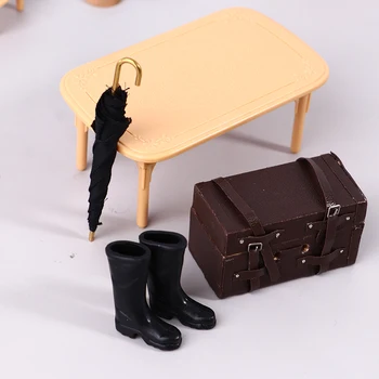 1/12 Dollhouse Minyatür Şemsiye Botları Vintage Deri Ahşap Bavul Bagaj Klasik Oyuncaklar Oyna Pretend Mobilya Oyuncak Aksesuarı