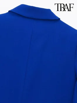 TRAF Kadın Moda Ön Metal Düğme Kırpılmış Blazer Ceket Vintage Uzun Kollu Flap Cepler Kadın Giyim Şık Vestes