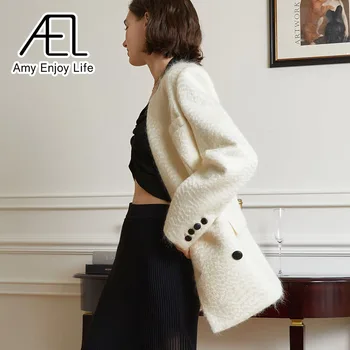 AEL Rahat Düz Blazer Ceket Kadın sonbahar Ceket Renk Bloğu Ofis Bayanlar Moda Streetwear Krem