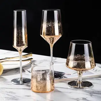 Orijinal Degrade Cam Şarap kadehi Gözlük Şampanya Kadehi Lüks Cam Bardak Vintage İçme Kadeh Seti Kristal Viski