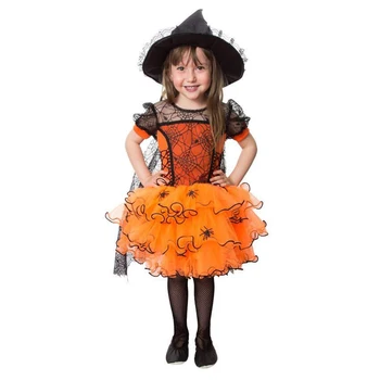 Cadılar bayramı Bebek Kız Cadı Kostüm Childs Elbise Örümcek Web Dantel Gökkuşağı süslü elbise bebek giysisi Çocuklar parti giysileri 0-5T