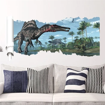 3d Dinozor duvar çıkartmaları Çocuk Odası Yatak Odası Ev Dekorasyon Jurassic Dönemi Hayvan Duvar Sanatı Dıy Safari Çıkartması Pvc Poster 0
