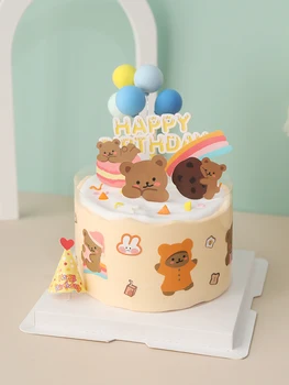 Sevimli Ayı Karikatür Kek Topper Mutlu Doğum Günü dekorasyon balonu Cupcake Toppers Bebek Duş Parti İyilik Pişirme Aksesuarları Hediye