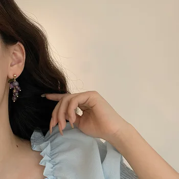 S925 Gümüş İğne Sevimli Tatlı Mor Üzüm Meyve Damla Küpe Kadınlar Kız için Taze Küçük kulak klipsi Küpe Deldi Hediye