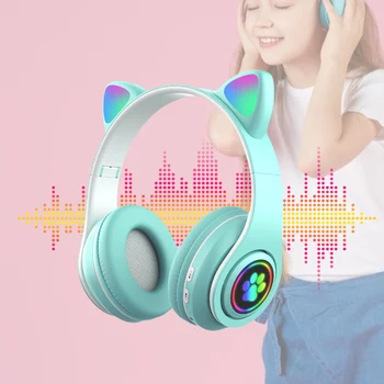 Flaş ışığı Sevimli Kedi Kulaklar Bluetooth Kablosuz mikrofonlu kulaklık kontrol Edebilirsiniz LED Çocuk Kız Stereo Müzik Kask Telefon Kulaklık Hediye