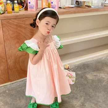 2022 Yaz Yeni Kore Versiyonu Çocuk Giyim Kız Uçan Kollu Elbise ışık Lüks Çocuklar Backless Prenses DressBoutiqueClothing