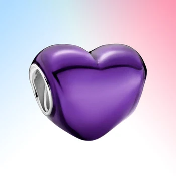 Mor Charm Kalp Şekli Boncuk Kolye Fit Pandora 925 Orijinal bilezikler Kadınlar Hediye için Güzel Takı Yapımı