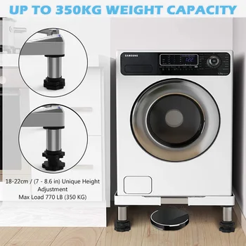Çamaşır makine standı Kare Tüp 4 Tekerlekli Çamaşır Makinesi ve Kurutma Makinesi Buzdolabı Tabanı Ayarlanabilir 43cm-57cm Yük 350kg
