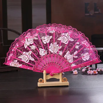 Plastik Oda Dekorasyon Dayanıklı Gül Dantel Fan yelpaze Parti Klasik El Altın Damgalama Düğün Çin Tarzı Fan 0