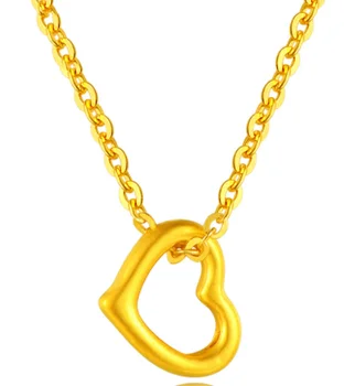 Güzel altın takı 999 saf altın kolye 24 k gerçek altın accesorios altın kalp kolye kolye