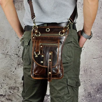 Tuval + Hakiki Deri Çok fonksiyonlu Erkekler seyahat omuz askılı çanta Kanca Kemer fanny Bel Paketi Bırak Bacak telefon kılıfı Çanta 2141