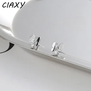 CİAXY Gümüş Renk Hollow Kelebek Çiviler Küpe Kadınlar için Küçük Böcek Tasarım Zirkon Küpe yeni moda takı