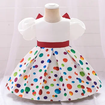 Yaz Bebek Kız Elbise 1 Yıl Doğum Günü parti giysileri Çocuklar İçin Vaftiz Elbisesi Polka Dot Yay Noel Vestido Toddler Infantil