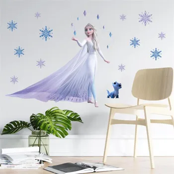 Canlı Karikatür Dondurulmuş Yanlış pencere duvar çıkartmaları Çocuk Odası Yatak Odası İçin DIY Duvar Dekorasyon 3D Anna Prenses Film Afişleri