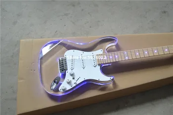 Yeni özelleştirilmiş kristal akrilik akrilik akrilik elektro gitar akçaağaç ksilofon boyun led mavi ışık ile 0