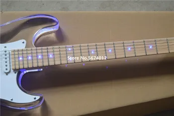 Yeni özelleştirilmiş kristal akrilik akrilik akrilik elektro gitar akçaağaç ksilofon boyun led mavi ışık ile 1