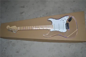 Yeni özelleştirilmiş kristal akrilik akrilik akrilik elektro gitar akçaağaç ksilofon boyun led mavi ışık ile 2