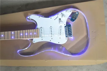 Yeni özelleştirilmiş kristal akrilik akrilik akrilik elektro gitar akçaağaç ksilofon boyun led mavi ışık ile 3