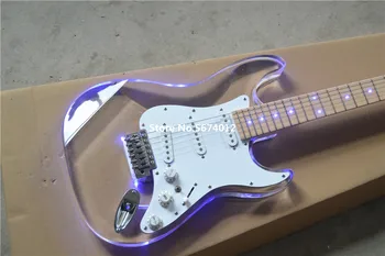 Yeni özelleştirilmiş kristal akrilik akrilik akrilik elektro gitar akçaağaç ksilofon boyun led mavi ışık ile 5
