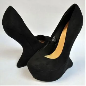 Garip Tarzı Topuk Pompaları 15 cm Topuklu Sığ Siyah Süet Yuvarlak burunlu yüksek Topuklu Kadın Takozlar Ayakkabı Parti platform sandaletler