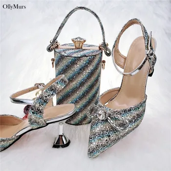 Son Moda PU Deri ayakkabı Ve Çanta Maç Seti Nijeryalı Kadın Yüksek Topuk Ayakkabı çanta seti çanta seti Düğün İçin Stokta 0