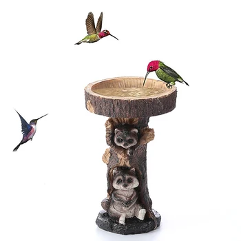 Bahçe Reçine Rakun Birdbath Antika Bahçe Kuş Besleyici Banyo Açık Hayvanlar Reçine Heykel Kuş Süs Ev Dekor İçin