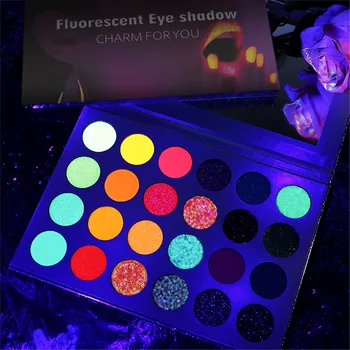 24 Renk Glow Göz Farı Sahne Clubbing Neon Makyaj Seti Blacklight UV Glow Koyu Floresan Göz farı makyaj paleti