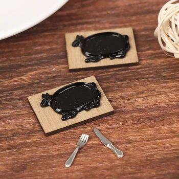 1 Takım 1: 12 Evcilik Minyatür biftek tabağı Bıçak Çatal Mini Şarap Biftek Yemek Modeli Mutfak Aksesuarları Oyuncaklar 4
