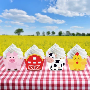 Çiftlik Tema Bebek Duş Cupcake Sınır Sevimli Kek Sarıcı Karikatür Çiftlik Hayvanları Çocuklar Doğum Günü Partisi Süslemeleri Malzemeleri