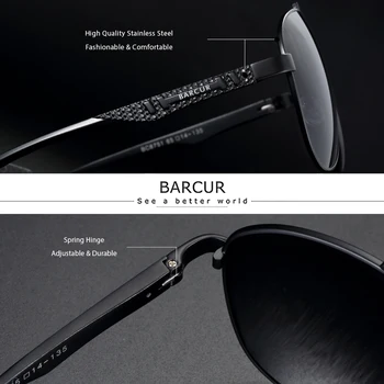BARCUR Marka Tasarım Paslanmaz Çelik Çerçeve Güneş Gözlüğü Polarize Erkek güneş gözlüğü Kadın Pilot Gözlük Sürüş Ayna Shades UV400 4