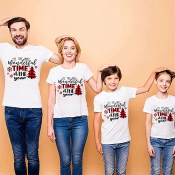 Noel Aile Eşleştirme Kıyafet T-shirt Noel Partisi Hediye Yılın En Güzel Zamanı Baskı Sevimli T Shirt Aile Bak