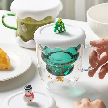 300ML Yaratıcı Noel Kahve Süt Kupa Anti-Haşlanma çift duvarlı kupa bardak Yılbaşı Hediyeleri Sıcak ve Soğuk İçecekler 4