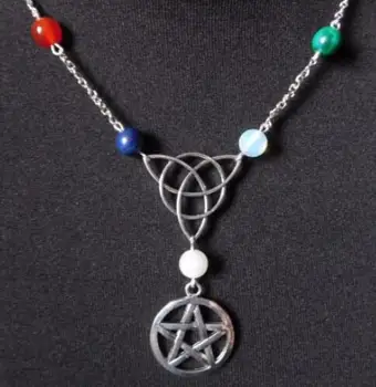 Büyücülük Supernatural Pentagram Kolye Kolye kristal boncuklar Vintage Wicca Üçgen Düğüm Kolye Gotik Takı Kadınlar