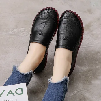 HOVINGE 2020 Moda Kadın Ayakkabı Hakiki deri makosenler Kadın rahat ayakkabılar Yumuşak rahat ayakkabılar Kadınlar Flats 2
