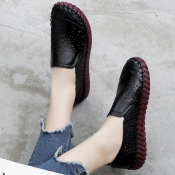HOVINGE 2020 Moda Kadın Ayakkabı Hakiki deri makosenler Kadın rahat ayakkabılar Yumuşak rahat ayakkabılar Kadınlar Flats 3