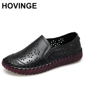 HOVINGE 2020 Moda Kadın Ayakkabı Hakiki deri makosenler Kadın rahat ayakkabılar Yumuşak rahat ayakkabılar Kadınlar Flats 4