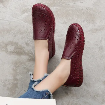 HOVINGE 2020 Moda Kadın Ayakkabı Hakiki deri makosenler Kadın rahat ayakkabılar Yumuşak rahat ayakkabılar Kadınlar Flats 5