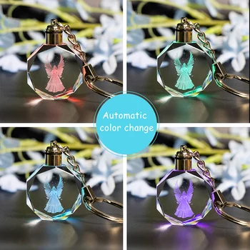 LED renkli ışık anahtarlık K9 Kristal minyatür Melek Anahtarlık anahtarlık hediyeler Fit anahtar zincirleri aksesuarları