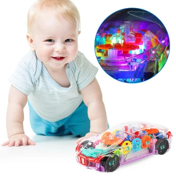 Dönen mekanik dişli araç ses ışığı ile aydınlık Yanıp Sönen Oyuncak elektrikli şeffaf vücut Araba Çocuklar için hediyeler