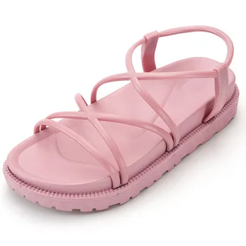 YENİ Yaz Jöle ayakkabı Kadın Sandalet Şeker Renk Düz Sandalias 2020 Gladyatör plaj sandaletleri Bayanlar Terlik Sandalet 5