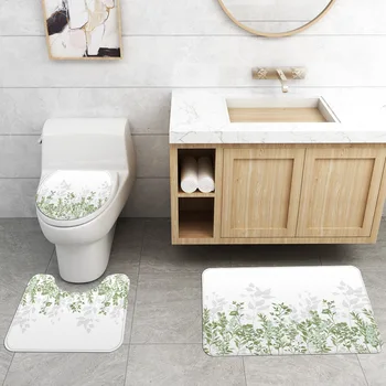 Çok renkli Bitkiler Baskı Duş Perdeleri Beyaz Banyo perde seti Tuvalet Kapağı Kapağı kaymaz Banyo Paspasları Kilim ayaklı halı 0