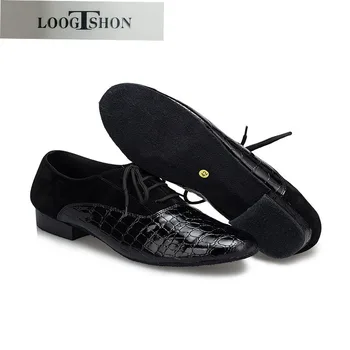 LOOGTSHON Siyah W erkek Siyah deri balo salonu dans ayakkabıları Daireler Modern dans ayakkabıları ayakkabı erkekler için ücretsiz kargo ile