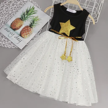 Bebek Kız Küçük Yıldız Sequins Elbise Yaz Çocuklar Kolsuz Frocks Çocuk Çiçek Elbisesi Çocuk Dantel Tül Tutu 2 3 4 5 6 7 8 Yıl 0