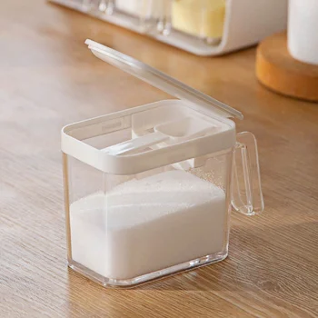 Baharat kutusu hassas çeşni kutusu şeker tuz durumda kaşık ve kapak ile 3