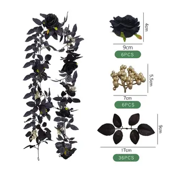 Yapay İpek Siyah Güller çiçek askılığı Dekoratif Sahte Kumaş Sarmaşık Asılı Gül Garland ev duvar dekorasyonu Sahte Bitkiler Yaprak