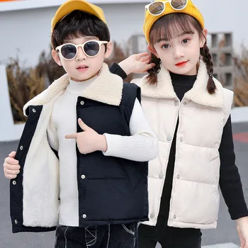 Çocuk Yelek Çocuk Giysileri Kış Kuzu Aşağı Kumaş Kaşmir Sıcak Peluş Kalın Kabartmak Pamuk Yelek İçinde Yün Ceket Çocuk Bezi
